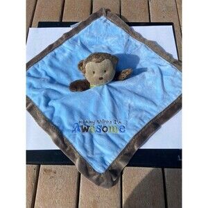 Carters Monkey Lovey Security Blanket Blue Brown Mommy Thinks I'm Awesome Rattle